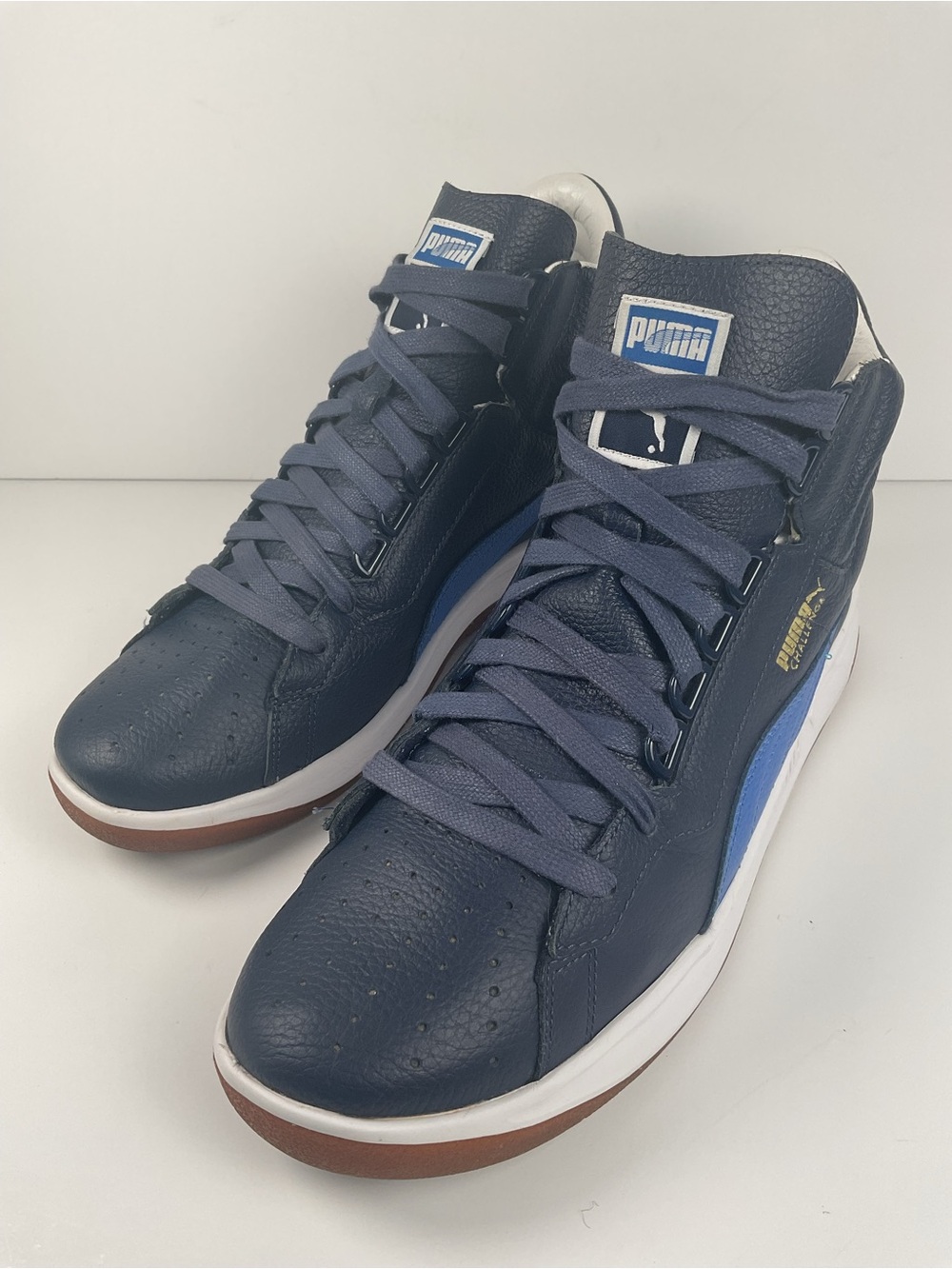 Puma Challenge Mid Navy Blue Leather Sneakers Men’s Size 10.5 Gum Sole High Top